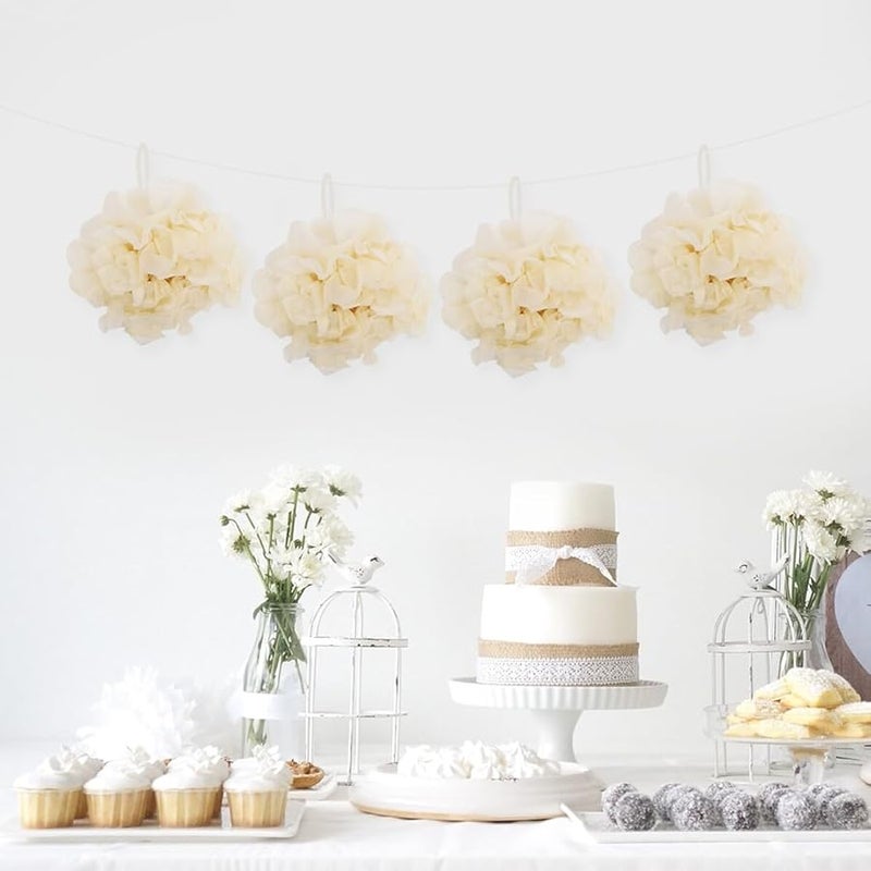 كرات ورقية من نسيج البيج 20 قطعة لتزيين حفلات أعياد الميلاد والزفاف - Image 4